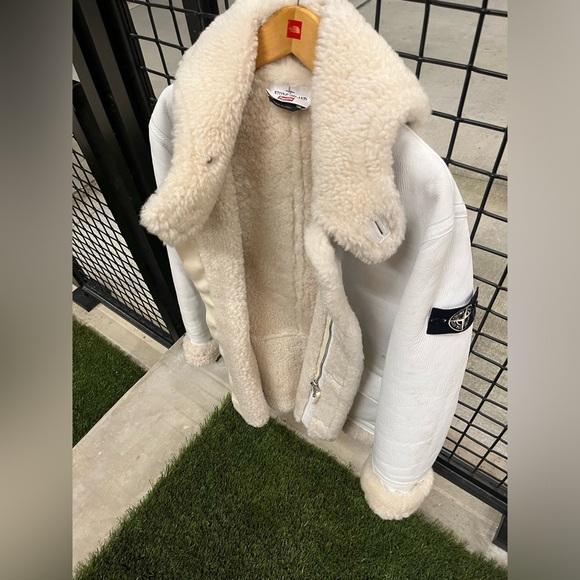 Stone Island Supreme Parka Hand Painted Shearling Jacket Mens Sz Medium - Picture 1 of 16